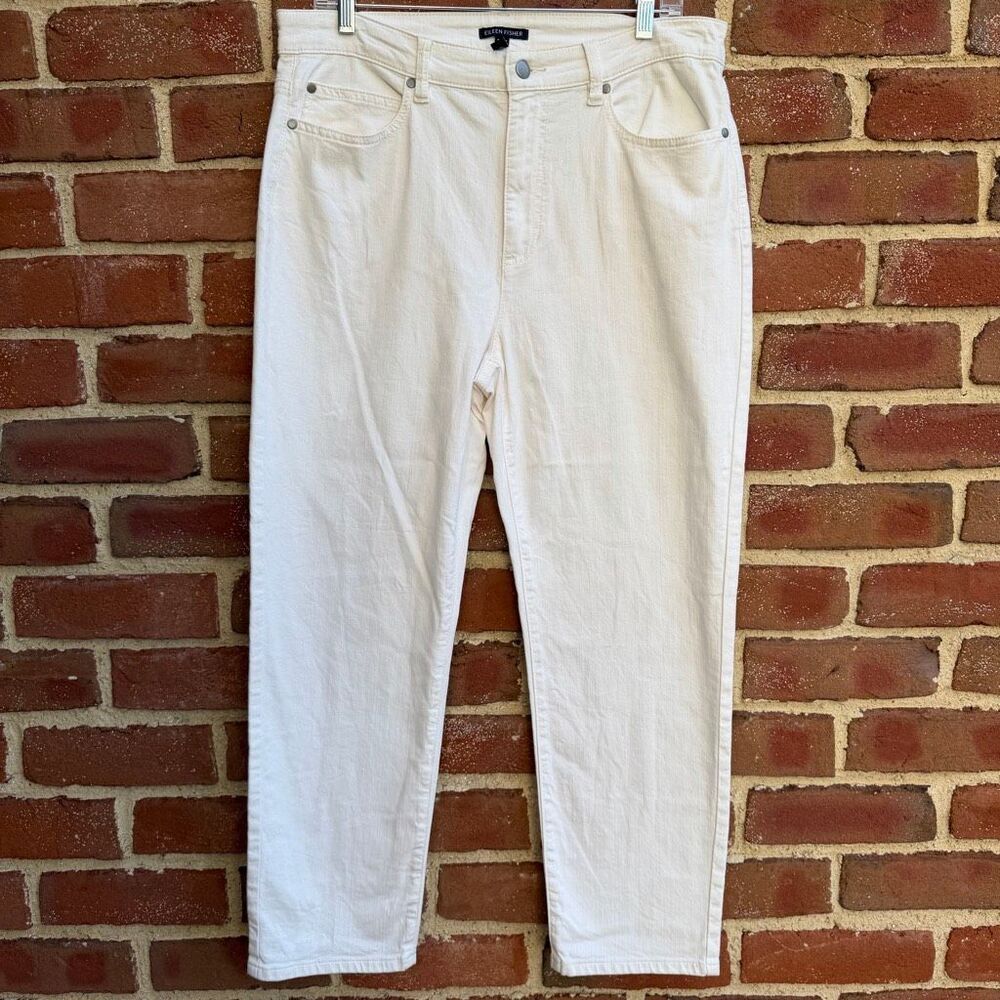 Eileen Fisher Women's Undyed Organic Cotton Stretch Straight Jeans White 12 NEW